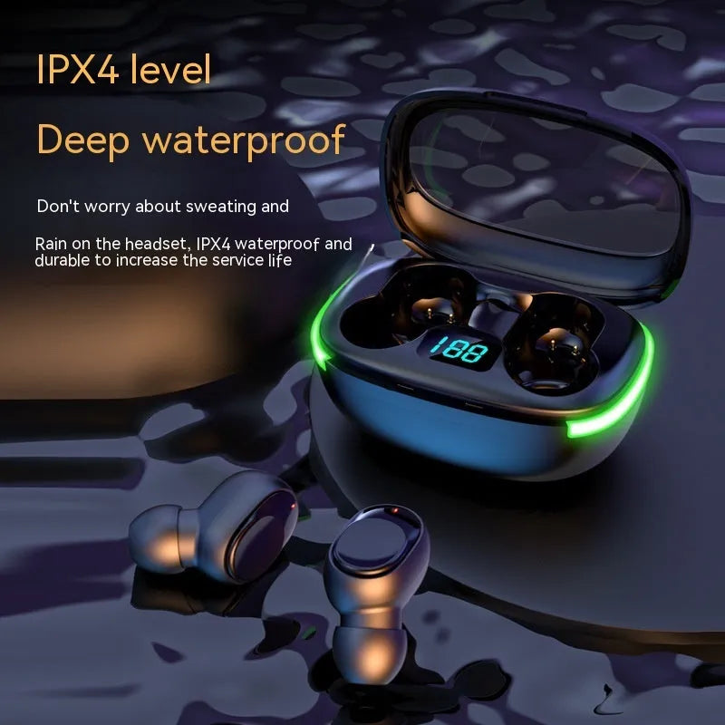 Black Y80 wireless Bluetooth in-ear earphones with a digital display on the case.