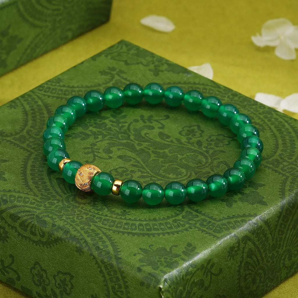 Green agate and sterling silver retro bracelet with geometric 6mm stones
