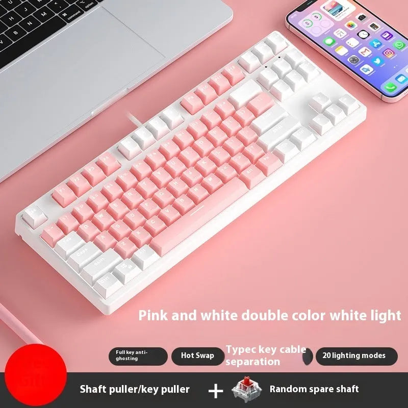 87-key hot-swappable mechanical keyboard with dual-colour backlighting and metal construction.