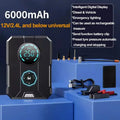 Portable wireless car tyre inflator with digital pressure gauge and LED light on ABS plastic body.