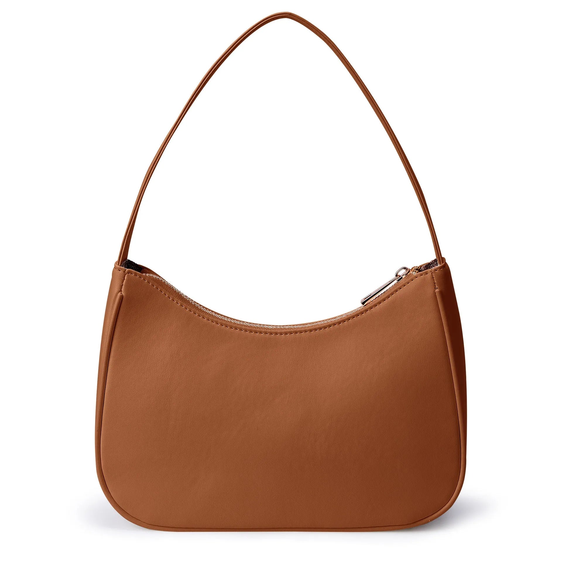 Simple retro waterproof PU shoulder bag in crossbody style shown in apricot colour.