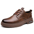 Men's retro outdoor casual shoes in black artificial PU leather with round toe and flat square heel