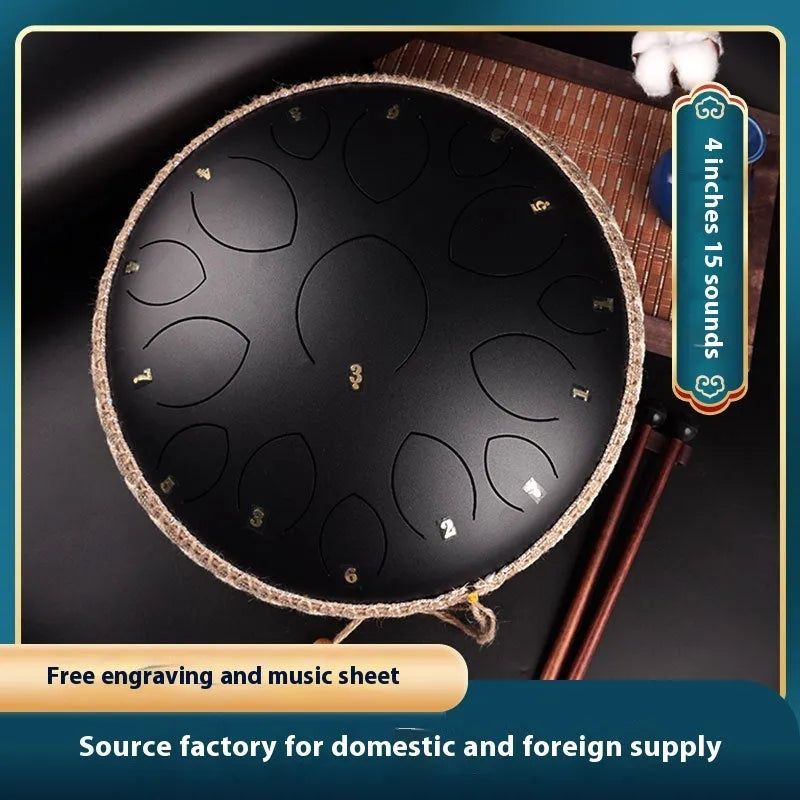 14-inch 15-tone hollow drum percussion instrument in malachite green finish on a wooden surface