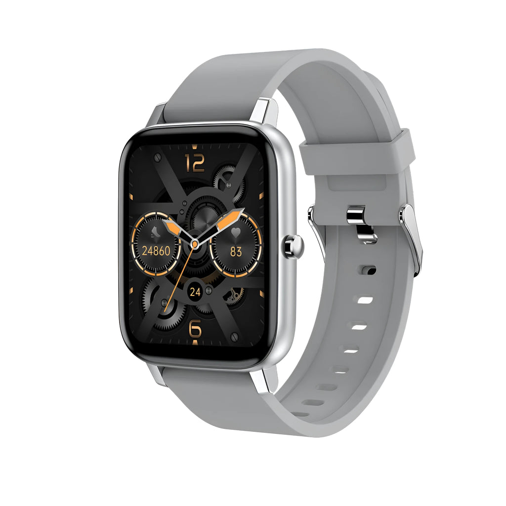 H80 black smart watch with spherical glass screen showing heart rate and time on a silicone strap