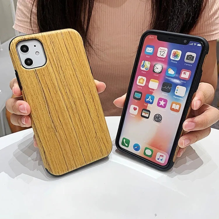 Wooden iPhone back cover case in rosewood finish showing natural wood grain