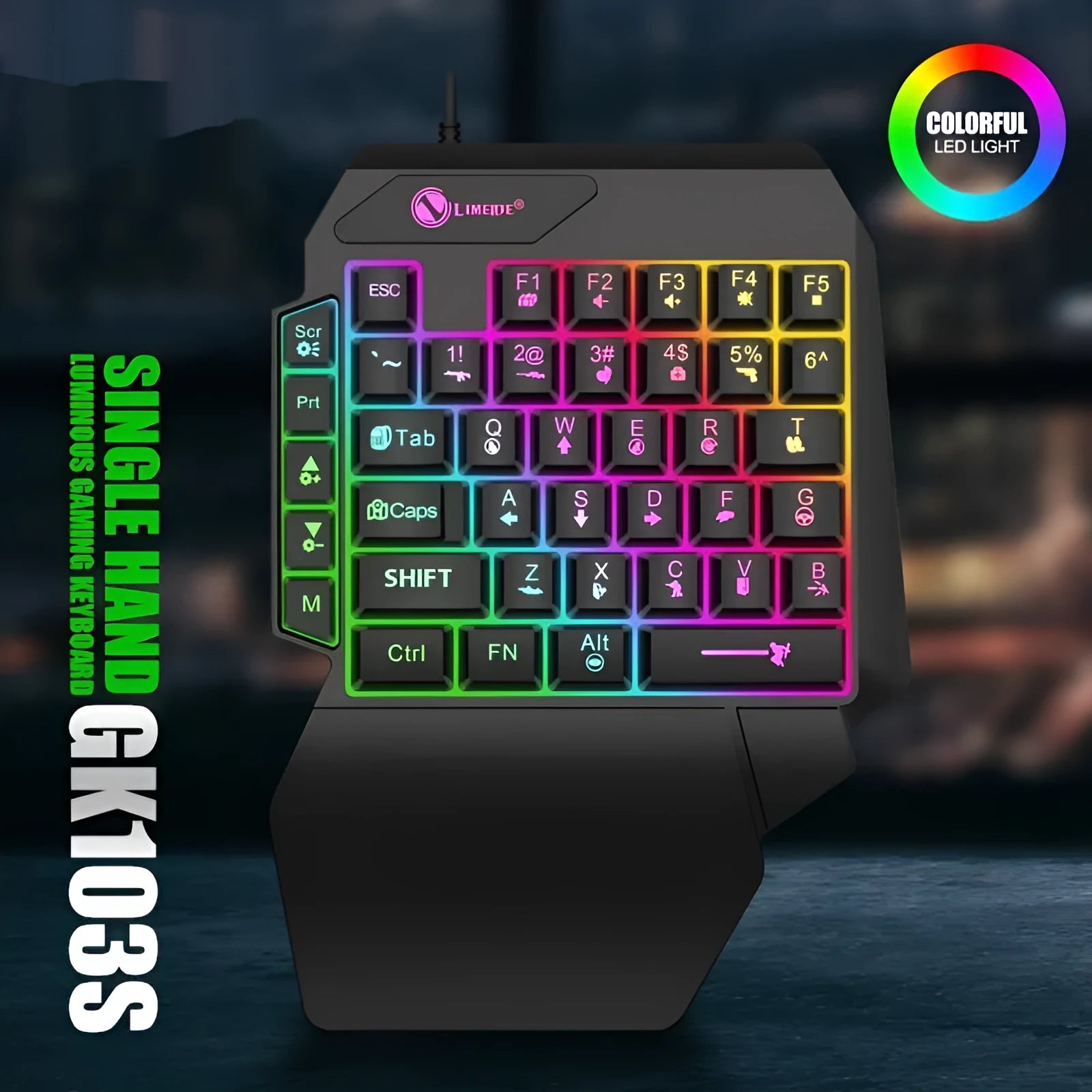 GK103S single-handed mechanical gaming keyboard converter with blue luminous lighting
