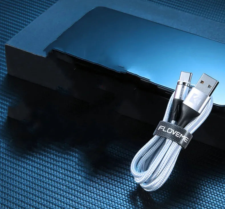 Black magnetic charging cable with LED light indicator for Apple and Android smartphones