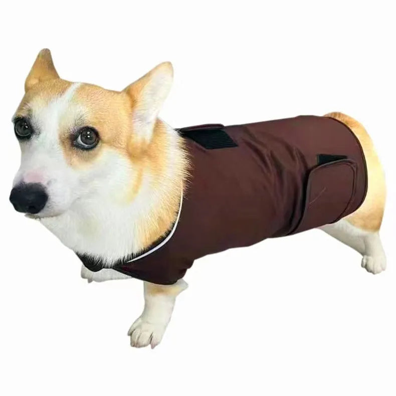 Brown dog anxiety soothing tank top made from cotton blend fabric on a medium-sized dog.