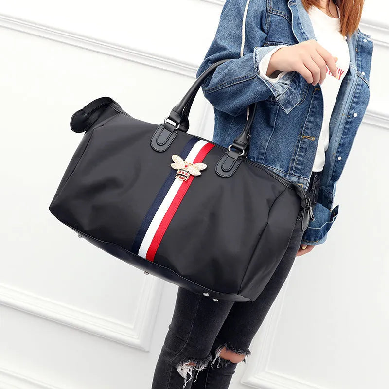 Black large capacity Oxford cloth hand luggage bag with zipper closure and soft handle