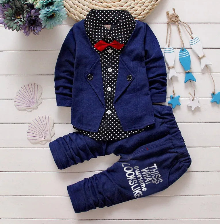 Blue kids casual sport suit two-piece set with short sleeves and elastic waist trousers