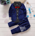 Blue kids casual sport suit two-piece set with short sleeves and elastic waist trousers