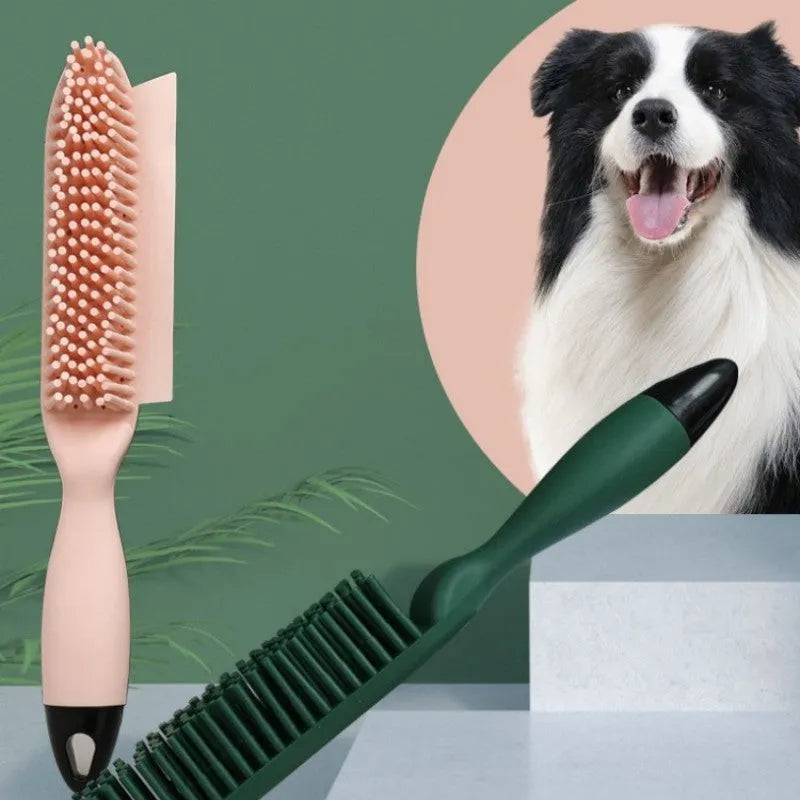 Green pet grooming brush with rubber massage tips for dogs and cats, 12.5 cm length