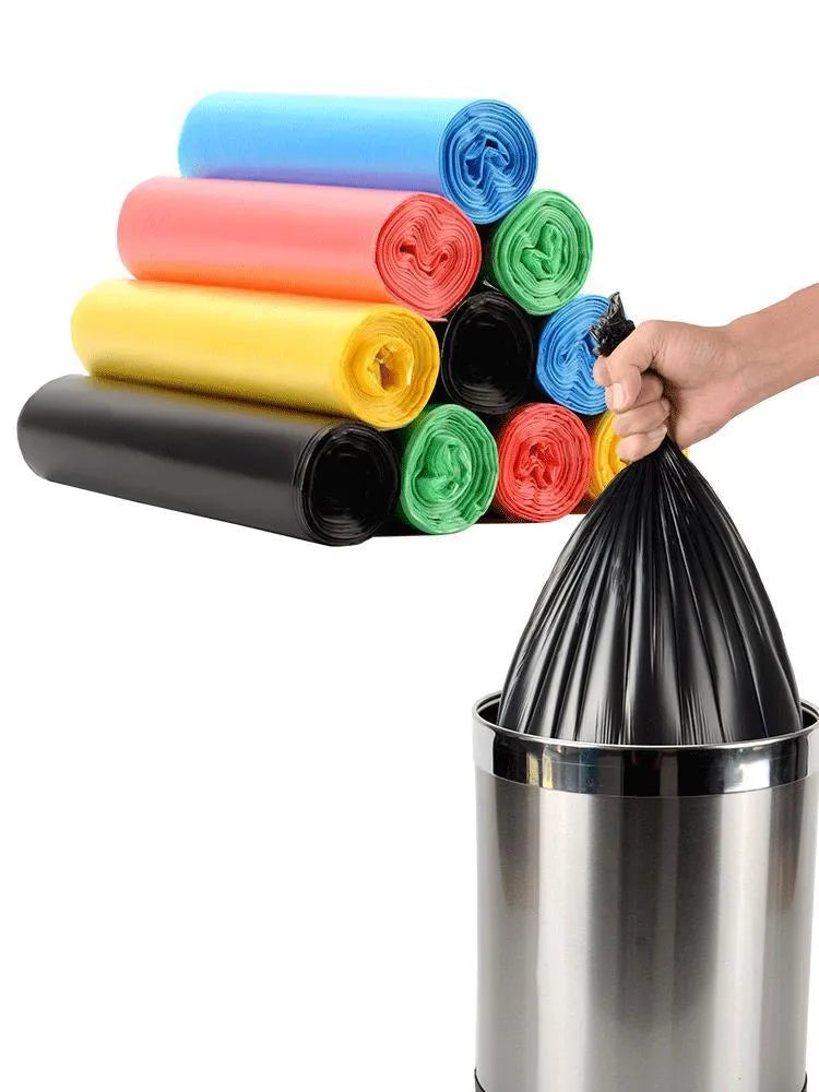 Roll of thickened black flat-mouth disposable kitchen bin bags measuring 50x60cm