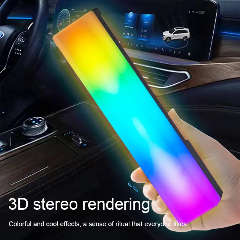 3D RGB voice-activated table lamp with colourful lights on a desk, showing white shell option.