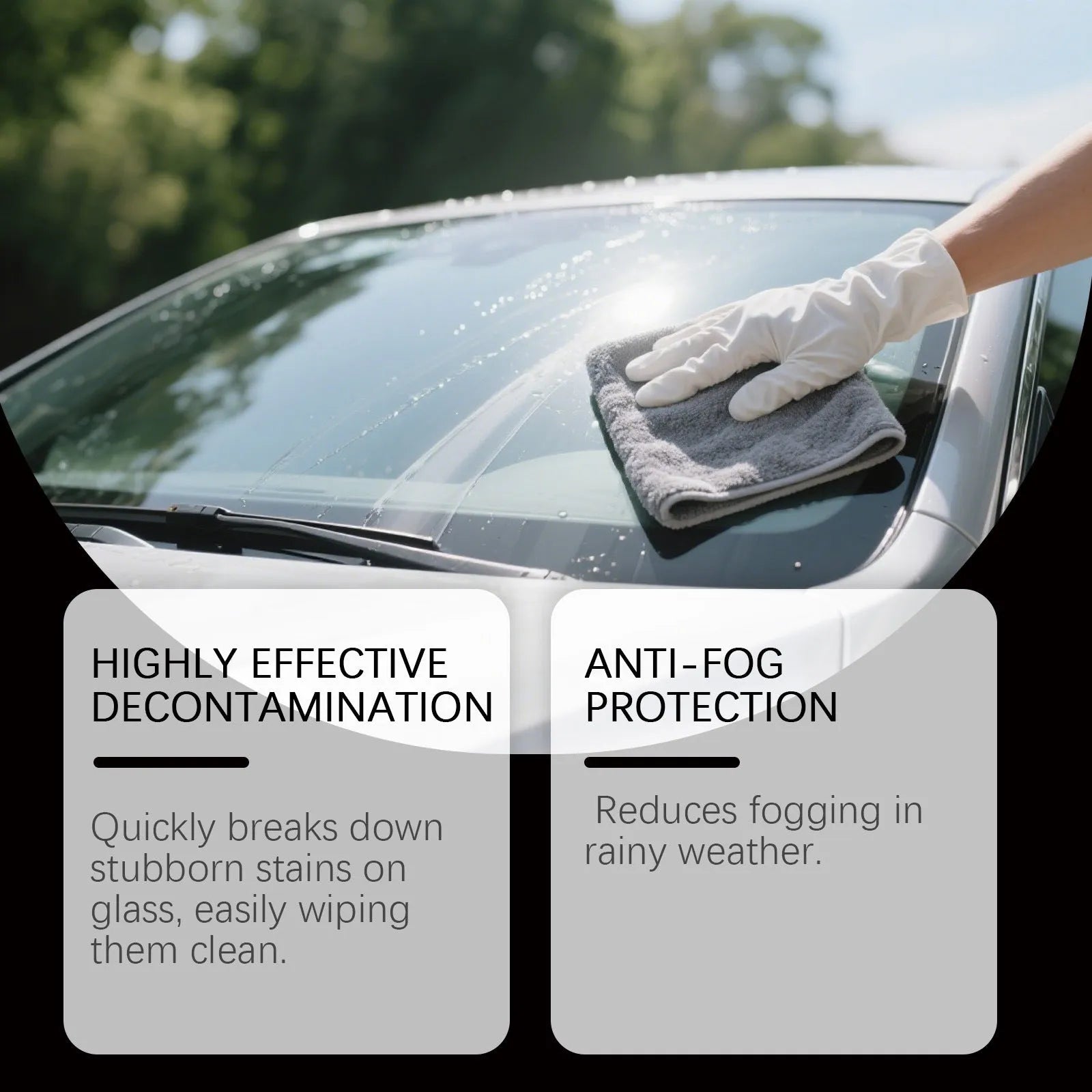 Glass Restore Paste 120g cleaning paste in white pot with sponge and towel for windscreen stain removal and anti-fog