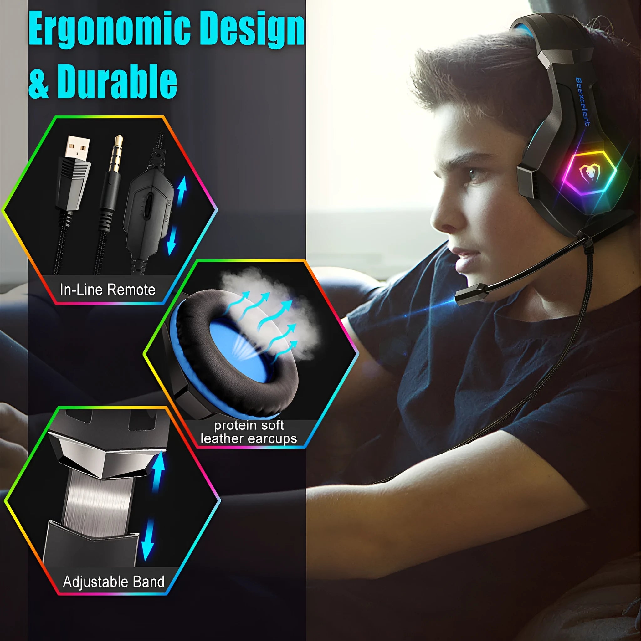Thunder Wear gaming headset with microphone in black with coloured accents and visible 50mm drivers