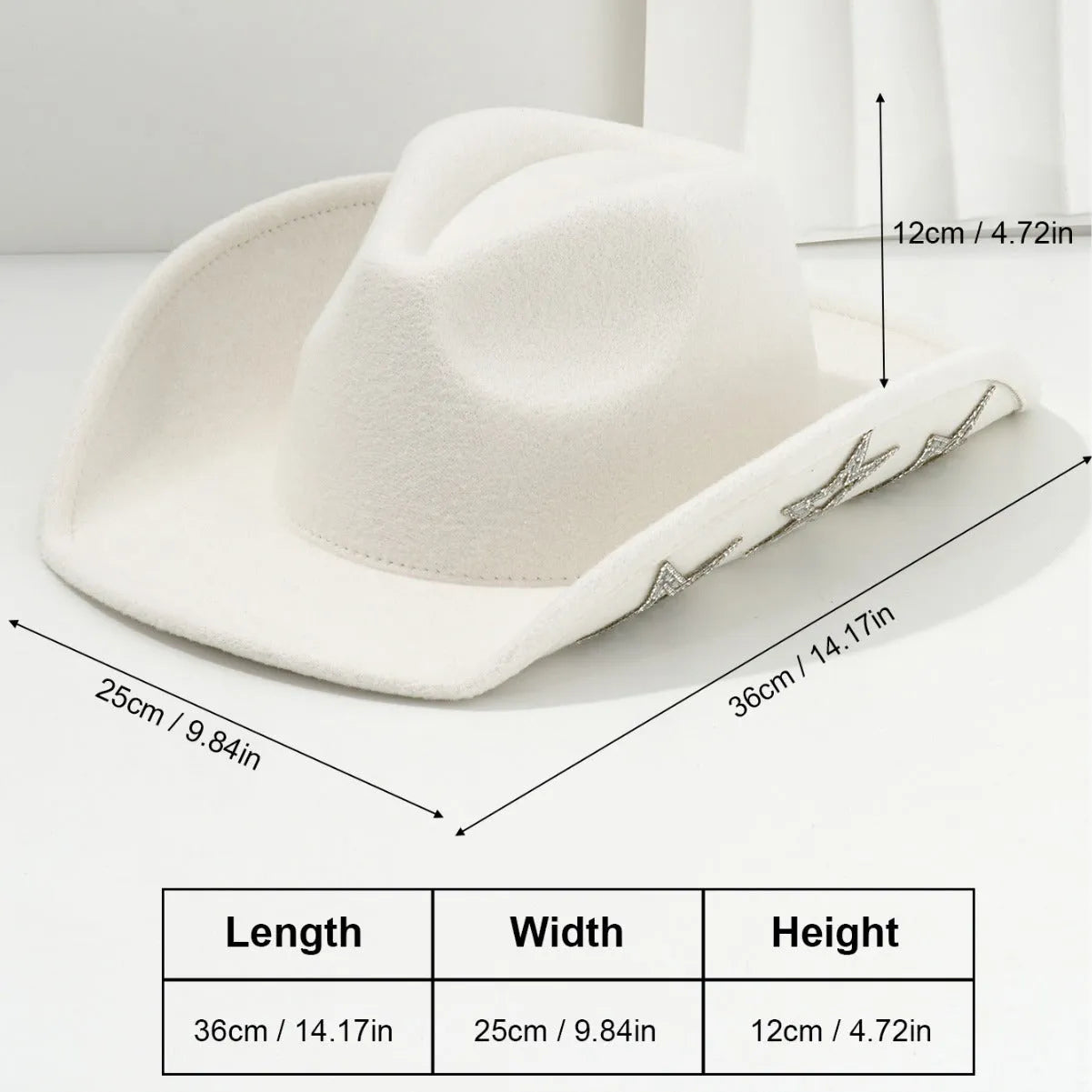 Beige wool felt western cowboy hat with a hexagonal star on the side, conical crown.