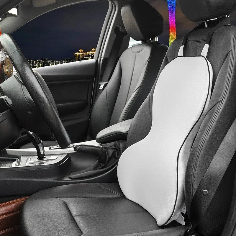 Memory cotton car cushion in solid colour on vehicle seat providing waist and back support