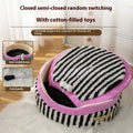 Striped three-piece pet kennel set showing sofa, big mouth, and teacup nest designs