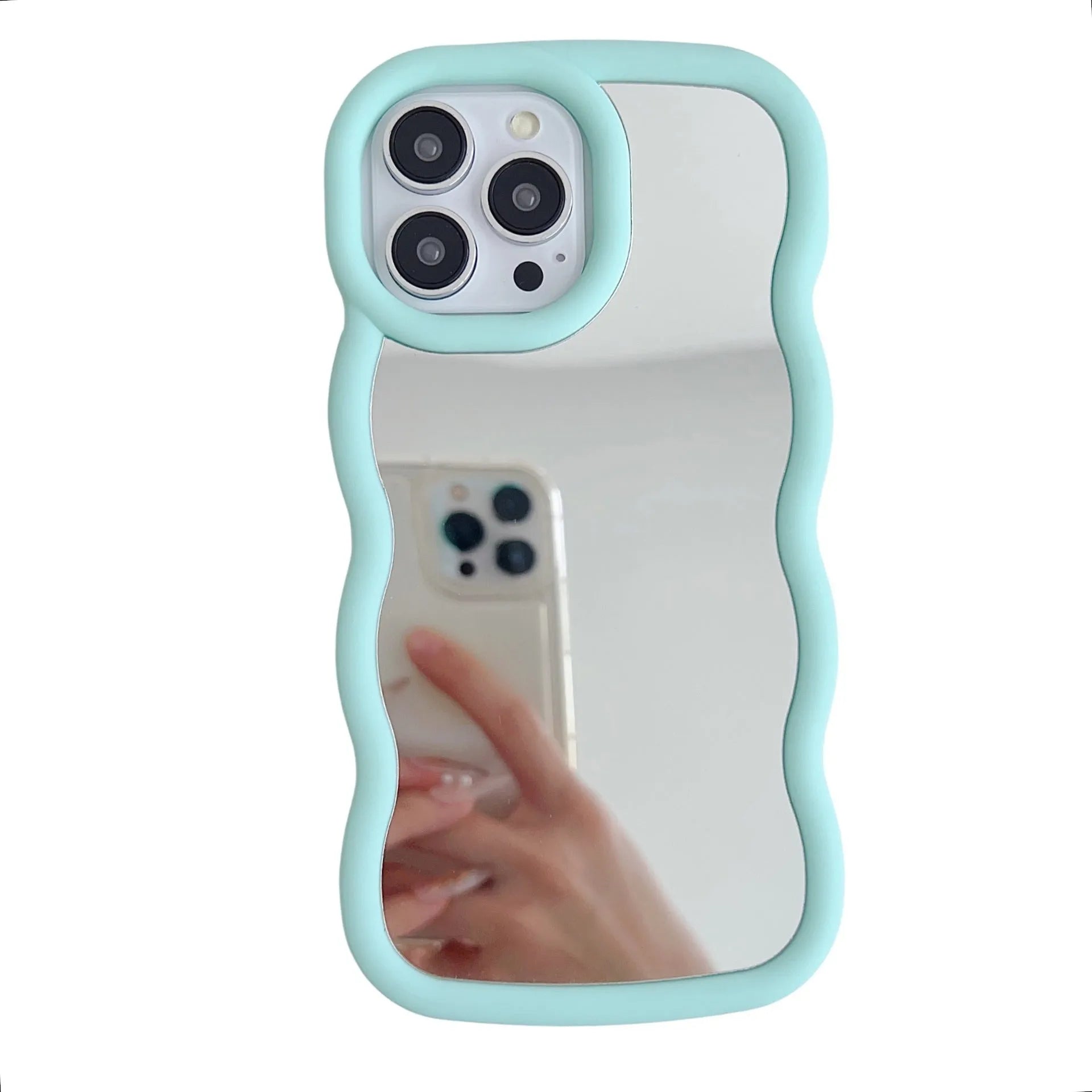 Silicone cloud wave phone case for iPhone 12 to 16 series, black with mirror finish
