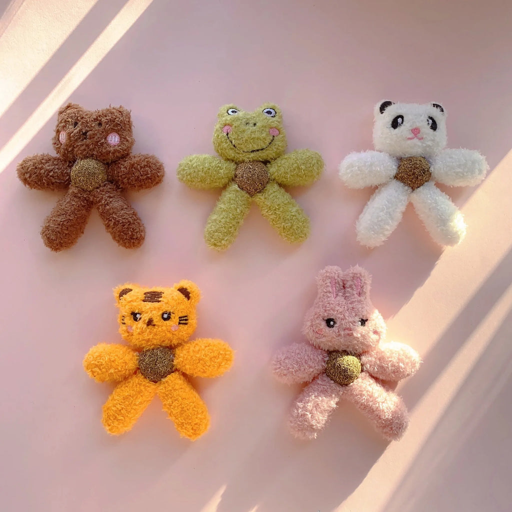 Indoor catnip ball chewing toy with cat grass stuffing for dental cleaning, available in animal designs
