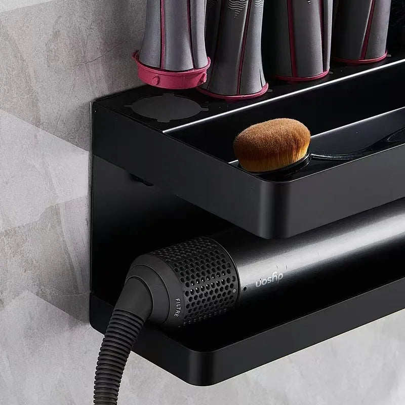 White double-layer aluminium punch-free bathroom storage rack for Marcel Waver curlers.