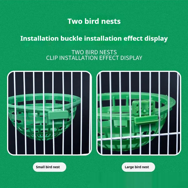 Plastic bird nest in green, split design for easy cleaning, suitable for small birds