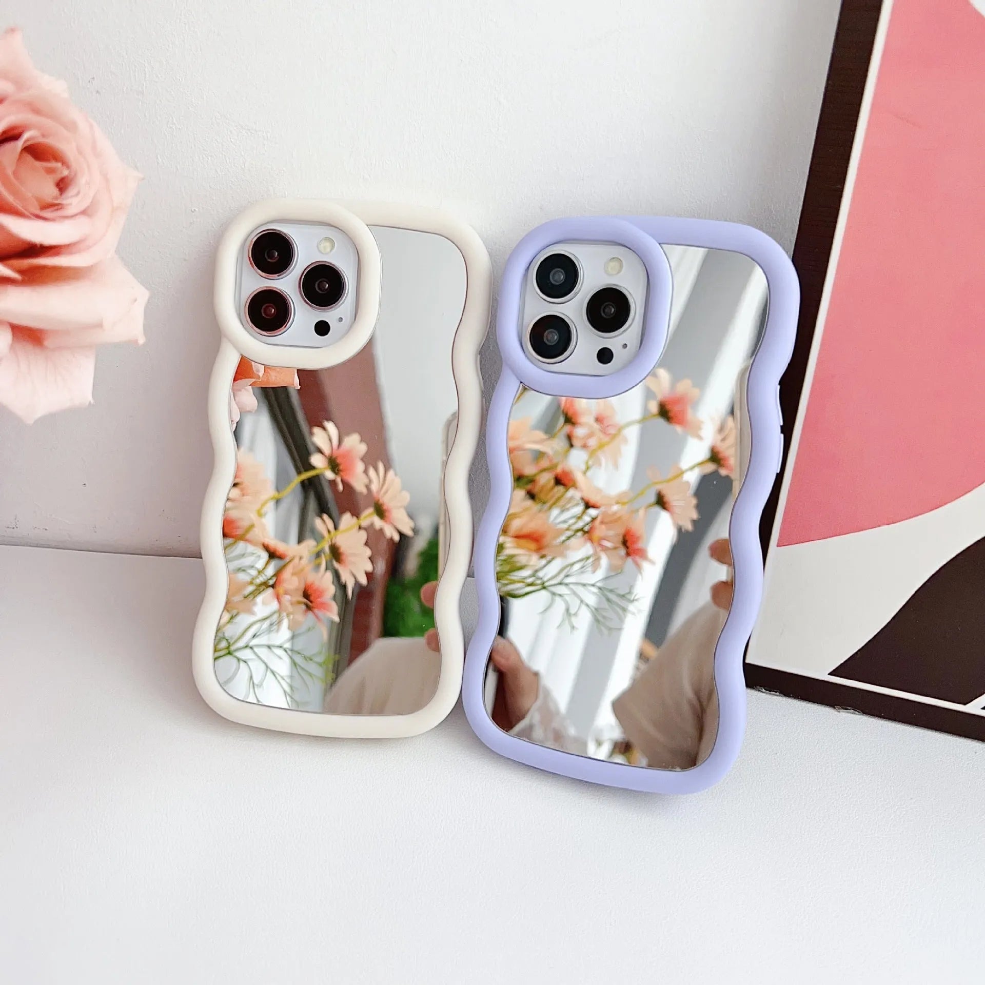 Silicone cloud wave phone case for iPhone 12 to 16 series, black with mirror finish