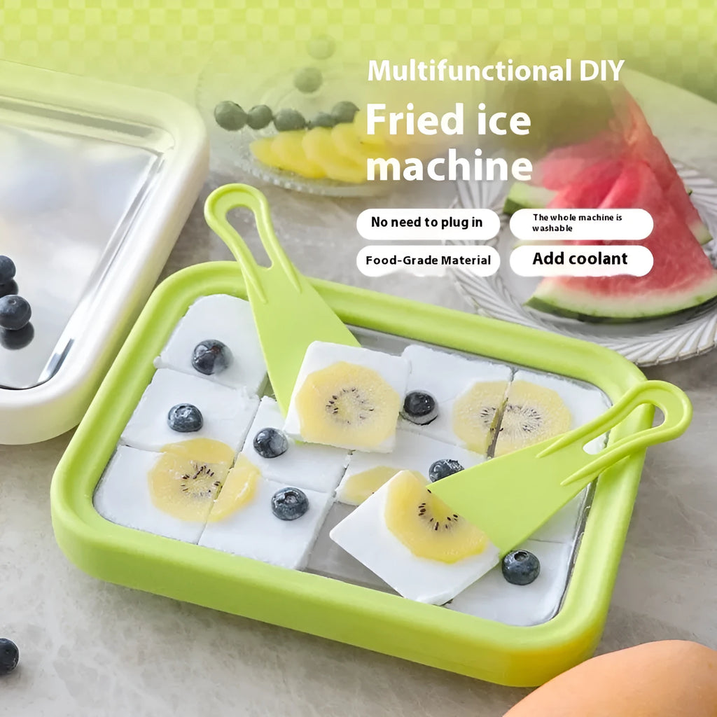Green children's DIY fried yogurt machine with aluminium gasket measuring 22.5cm