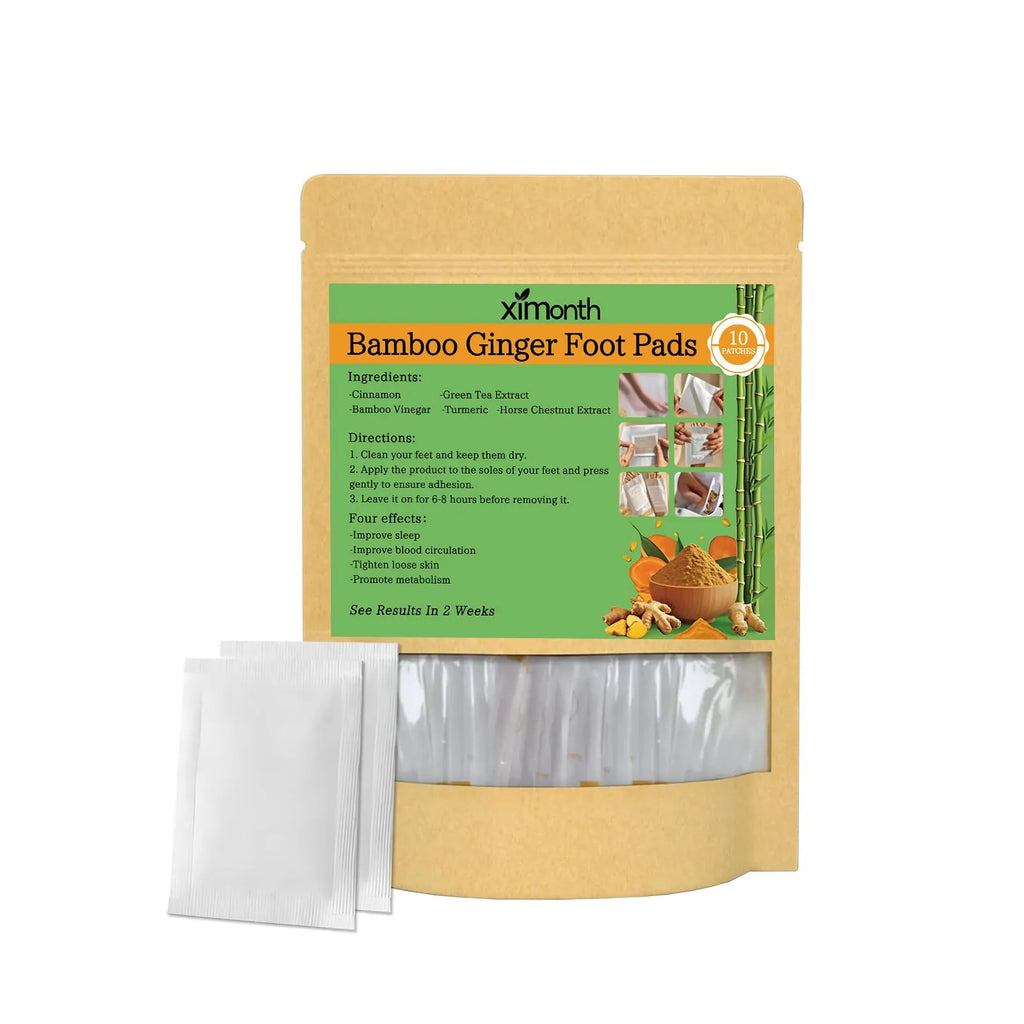 Pack of ten adhesive health patches with natural herbal ingredients including ginger and turmeric