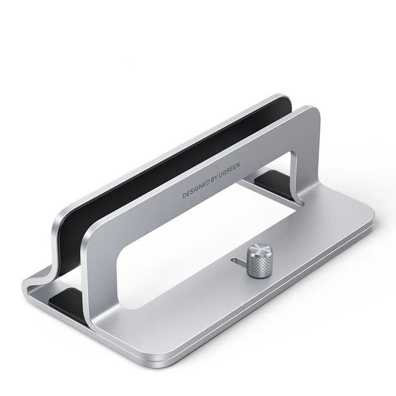 Silver aluminium laptop cooling stand with hollow design and width adjustment mechanism