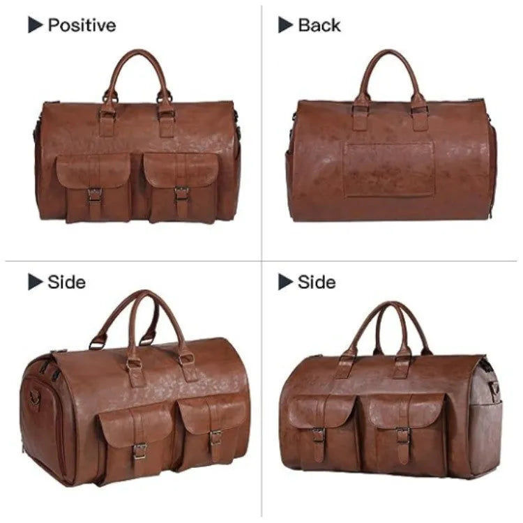 Portable folding PU leather travel bag in solid colour, 56x33x32cm, shown against neutral background