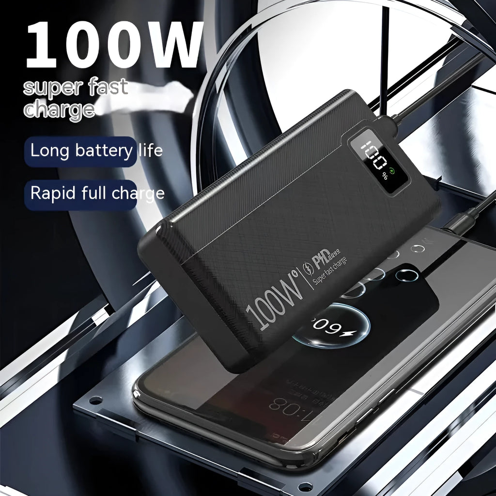Large capacity power bank in black or white with fast charging support, multiple capacity options