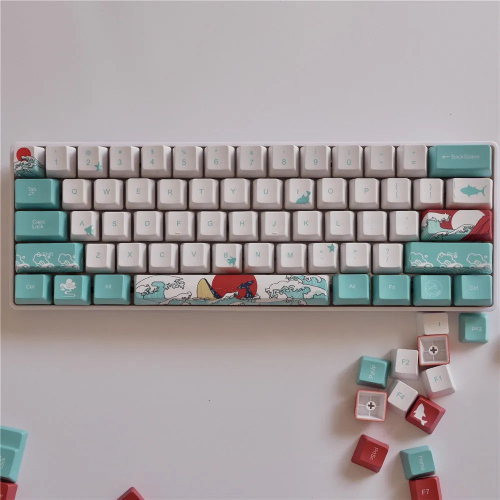 Coral Sea ocean pattern PBT keycaps for Xiaoyan mechanical keyboards with five-sided dye-sublimation