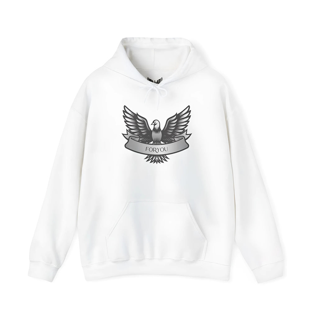 Solid colour unisex cotton blend pullover hoodie with a hood and long sleeves.