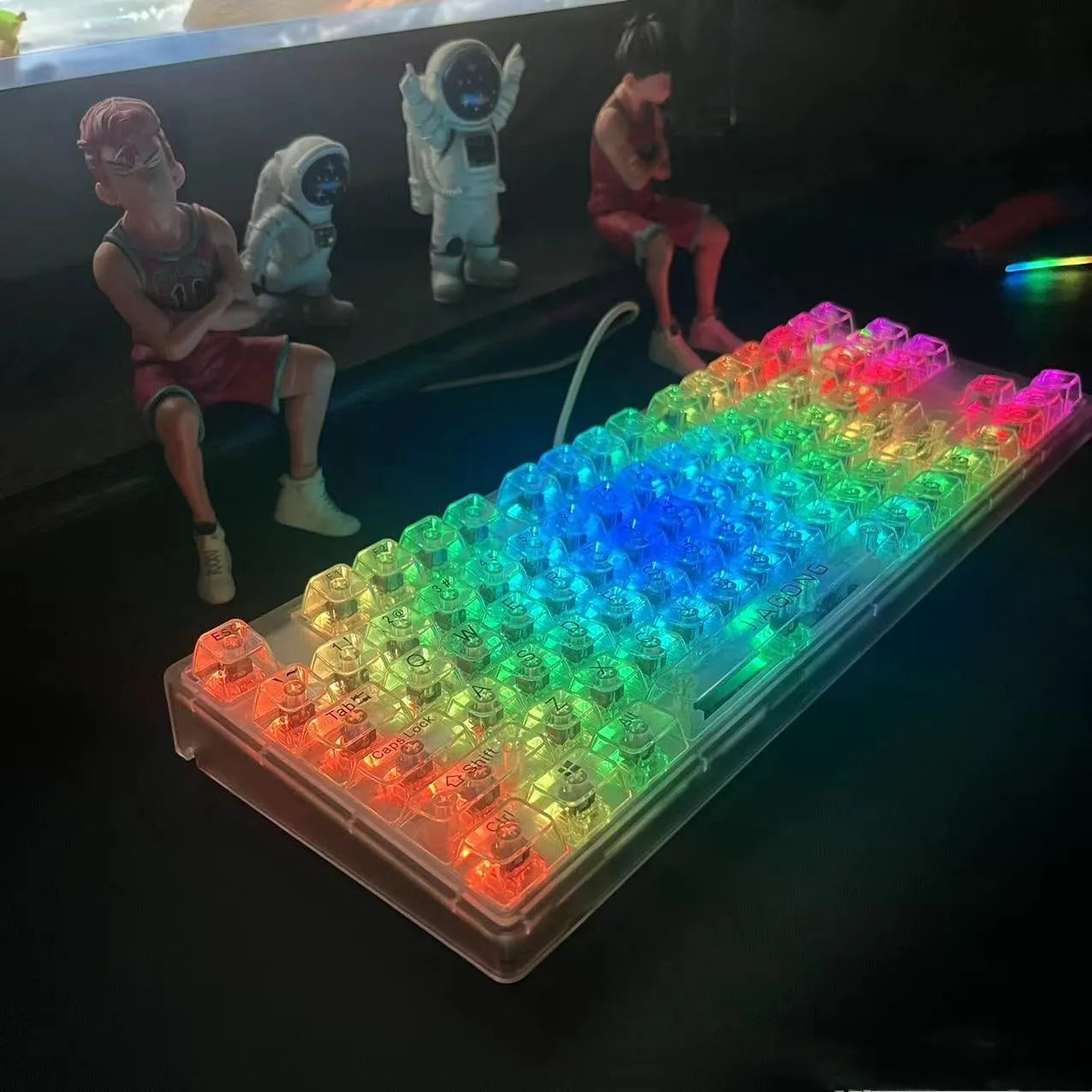 Transparent 132-key universal keyboard keycap replacement set on white background