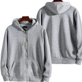 Men's loose fit solid colour zip-up sports jacket in polyester spandex fabric on a hanger