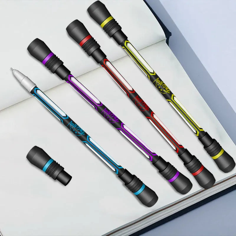 Frosted silica gel anti-slip spinning pen showing grip detail and 0.35mm fine needle tube tip