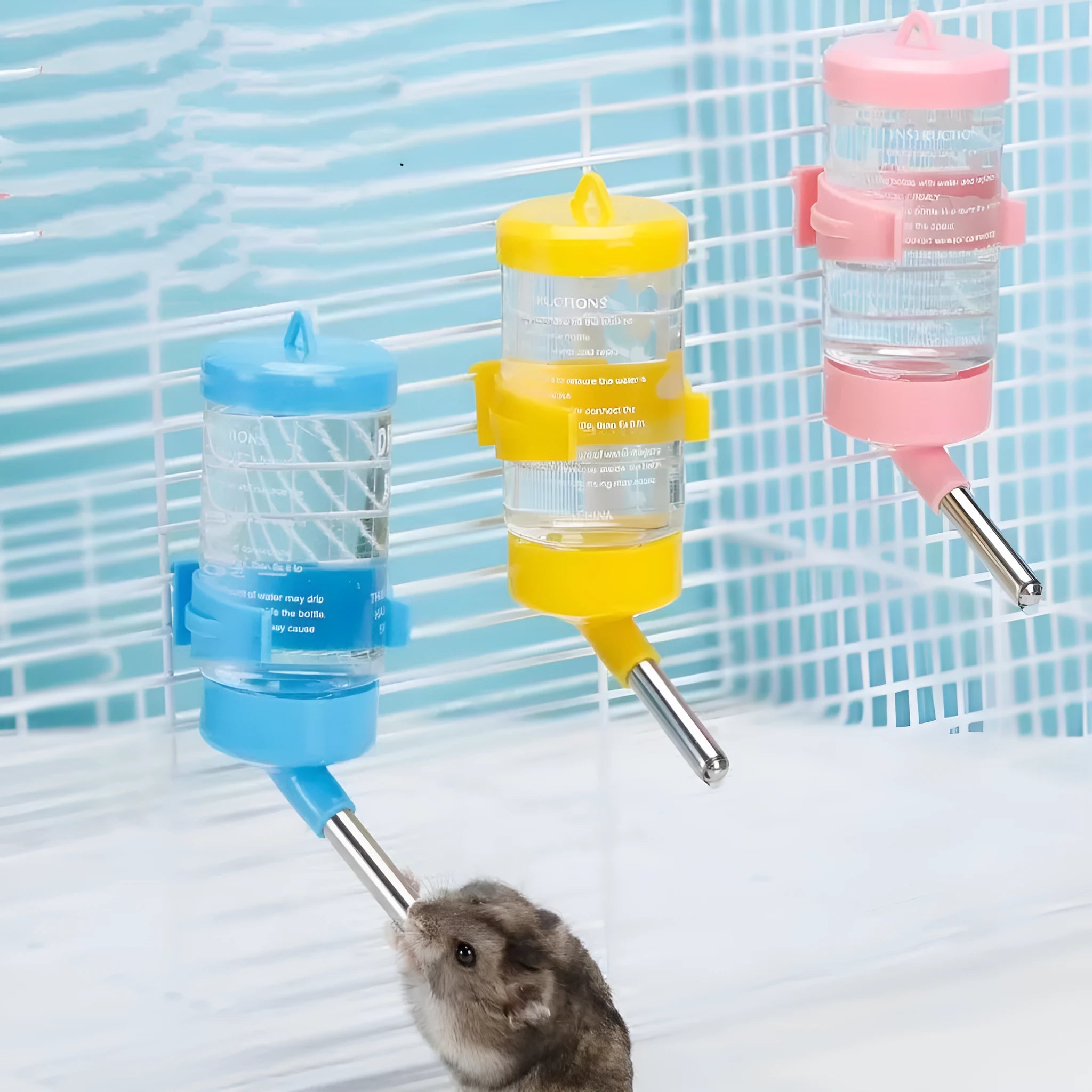 Green plastic ball kettle leak-proof water feeder for small pets, shown with a ball valve.