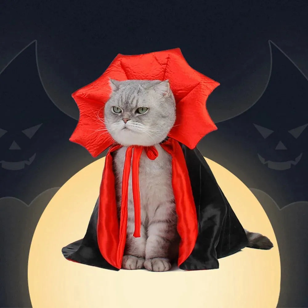 Halloween vampire cloak costume for small pets in three sizes with back length measurements