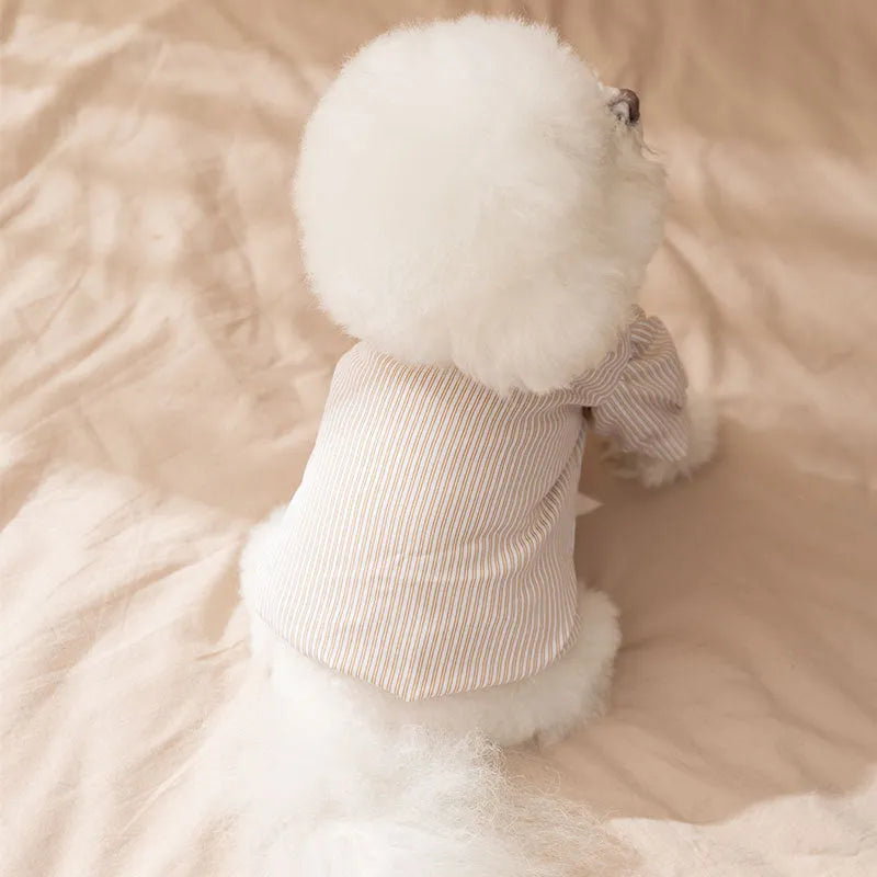 Brown striped two-legged knitted pet coat for small dogs and cats autumn winter
