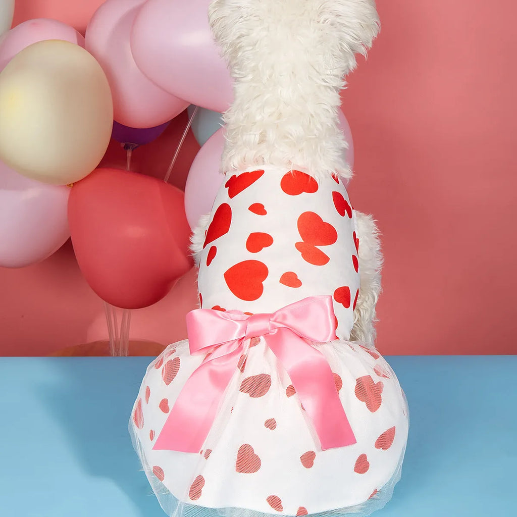 Black Valentine's Day full printed love dress for pet dog or cat in princess style made of polyester
