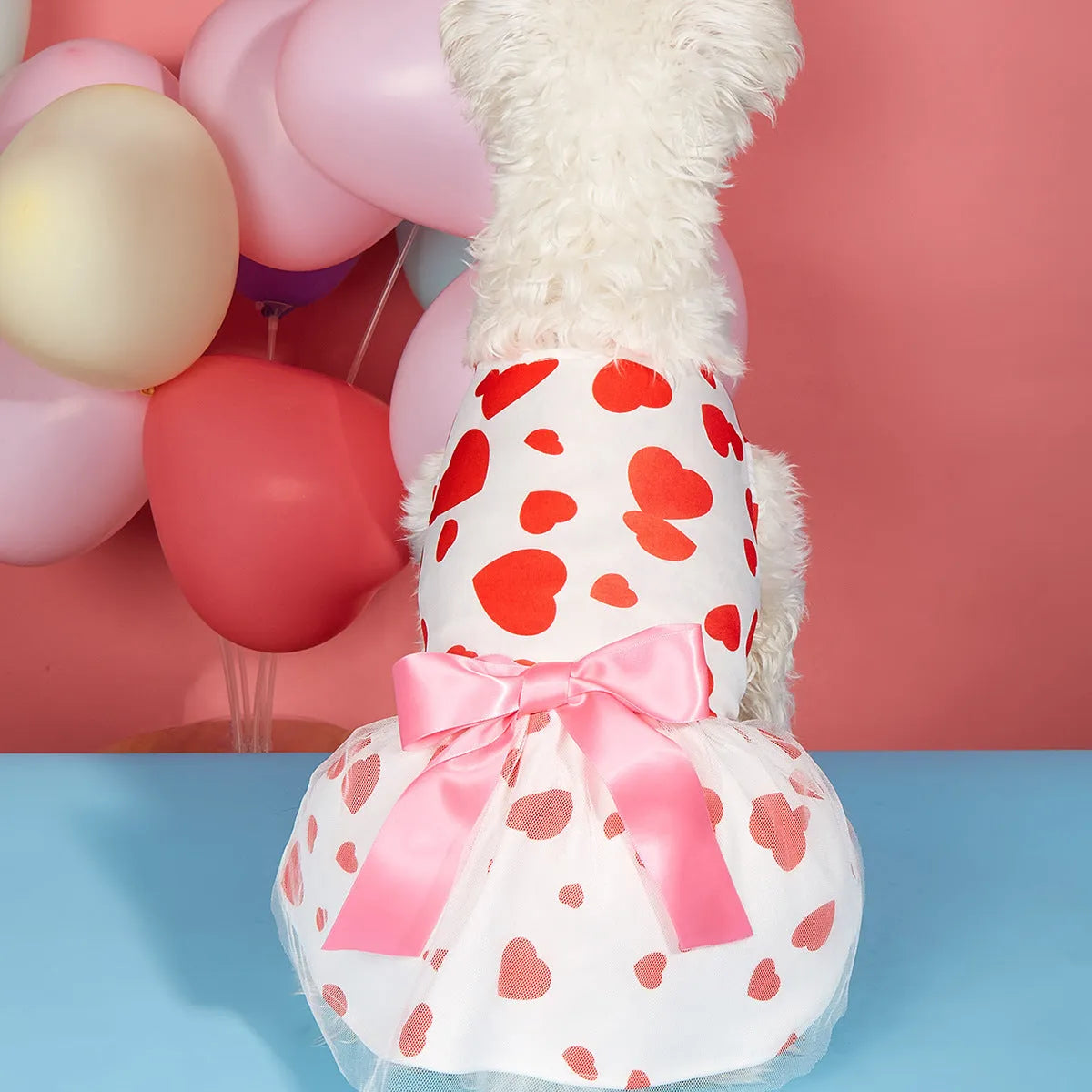 Black Valentine's Day full printed love dress for pet dog or cat in princess style made of polyester