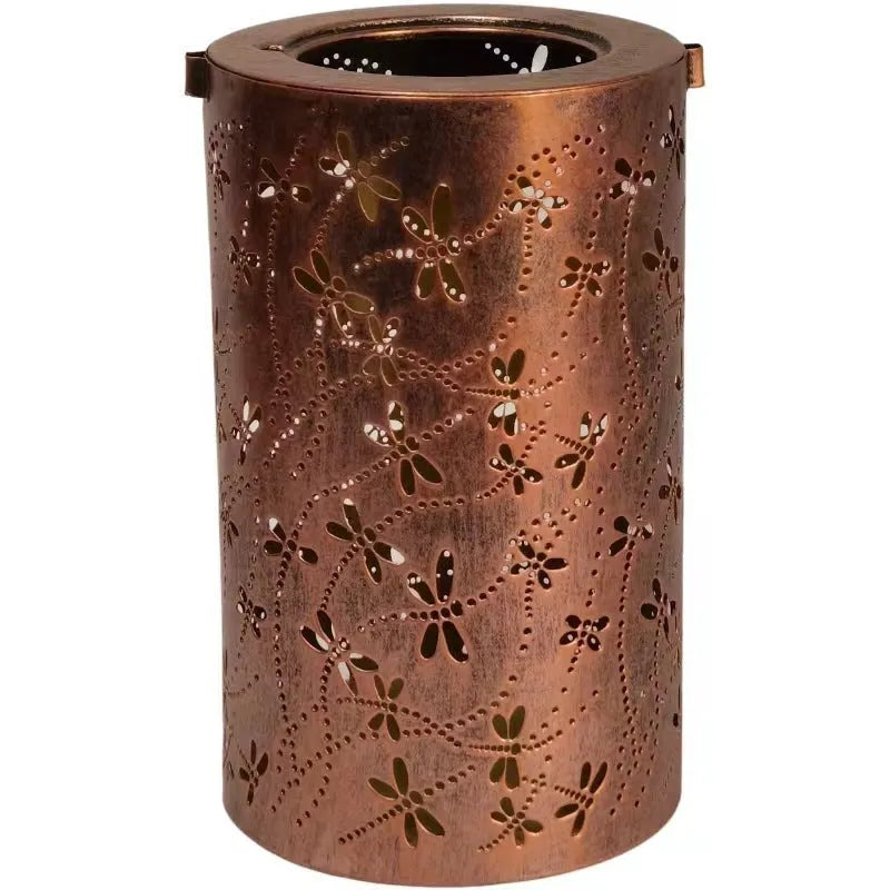 Solar-powered iron courtyard hanging lamp with decorative design for outdoor garden use.