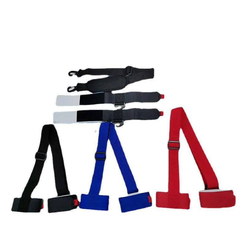 Adjustable skiing bandage with shoulder strap and hook-and-loop fastening in multiple colour options