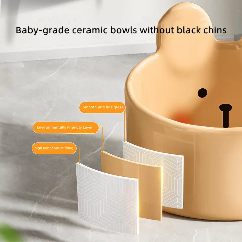 Blush Critter ceramic pet bowl set in white and brown with neck protection design