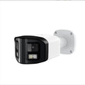 4MP dual-lens POE IP66 waterproof security camera showing front view with two lenses and mounting bracket.