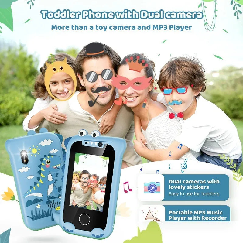 Blue and green silicone case kids educational camera with touch screen for photography and games