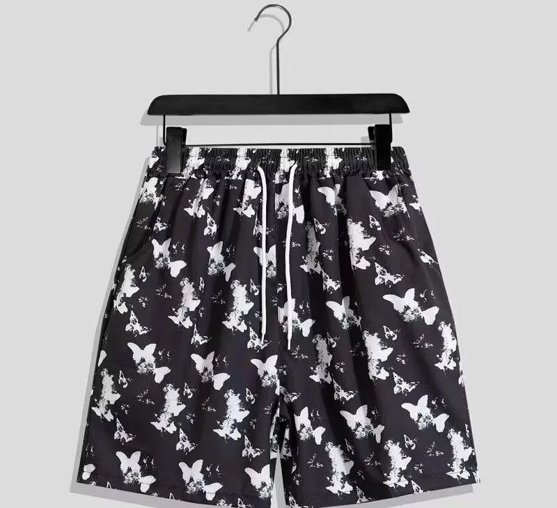 Men's casual printed quick-drying shorts with geometric pattern, drawstring waist, in various colours – polyester blend beach shorts.