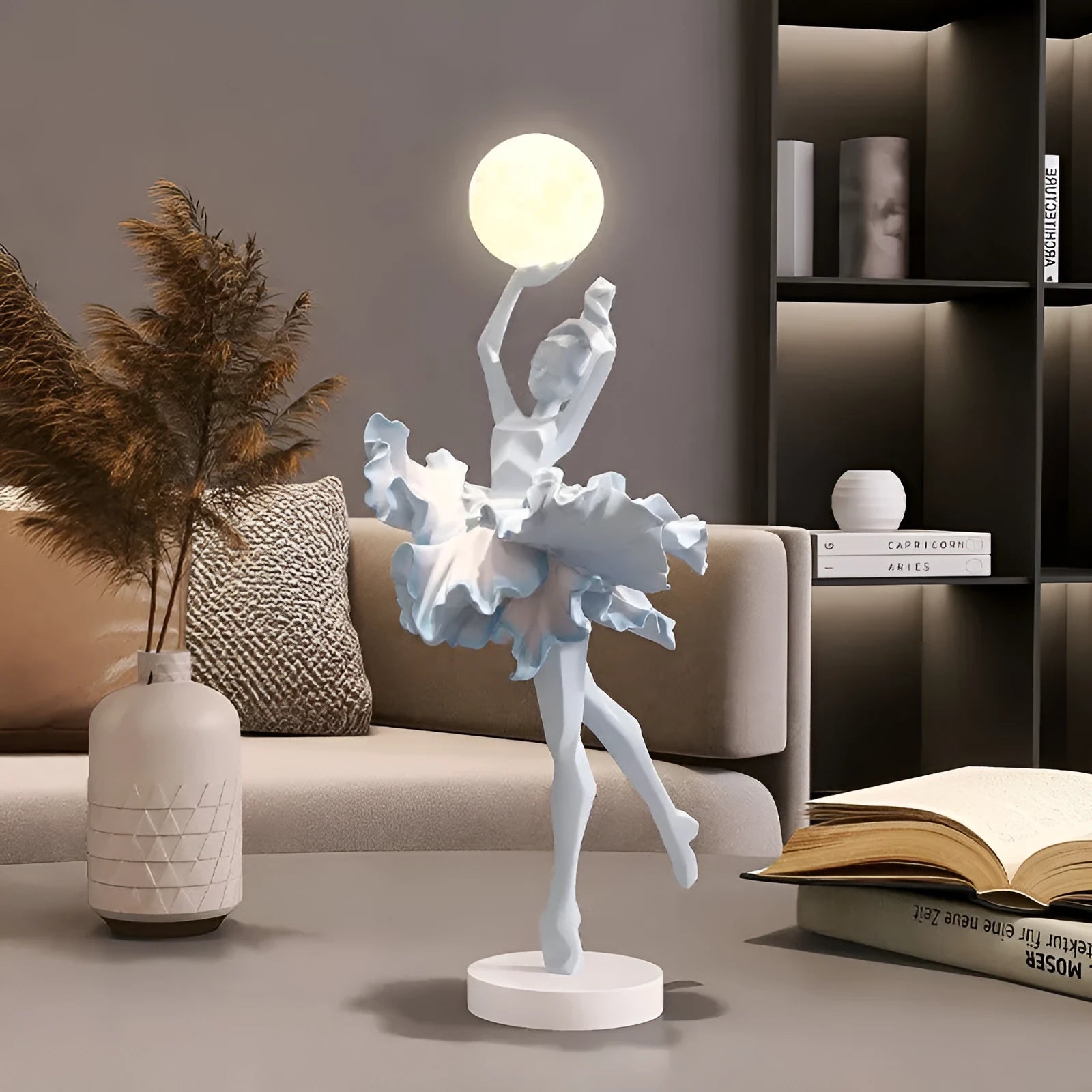 Small modern resin night lamp with USB charging cable in Black Gold colour.